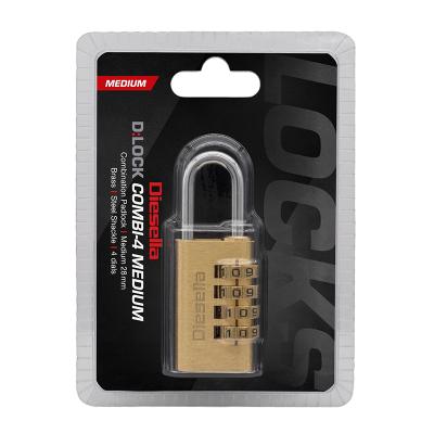 Brass Combination Padlock 28 mm with steel shackle and 4 dials (10.000 combinations)
